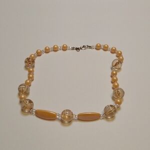 Chic Beaded Necklace in Gold and Cream - NWOT